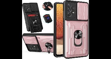 Hoesje Geschikt Voor Samsung Galaxy A22 5G hoesje met kickstand Rose Goud - Hoesje Geschikt Voor Samsung Galaxy A22 camera lens screen protector - hoesje Hoesje Geschikt Voor Samsung Galaxy A22 met pasjeshouder ring case