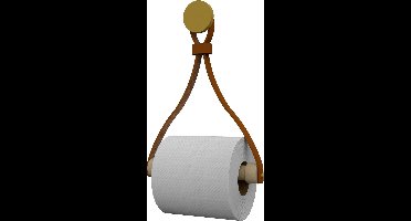 Leren toiletrolhouder 'Triangle' - met Zuignap én schroef - Handles and more® | LICHTBRUIN - roldrager: Rondhout - knop: Goud