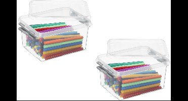 3x stuks sunware q-line opberg box/opbergdoos - 2 liter - 20 x 15 x 10 cm - kunststof - opslagbox - transparant/zilver
