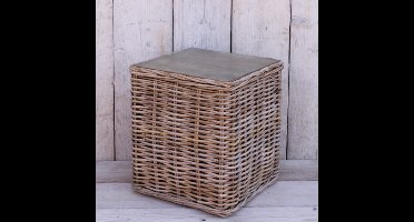 Migo Styling - Rotan zuil - Kruk - Tafeltje - Grey - Houten Plateau - Hoogte 40 cm