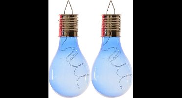 Lumineo solar tuin 8x stuks LED ophang verlichting/lampjes blauw 14 x 8 cm - Tuinverlichting op zonne-energie