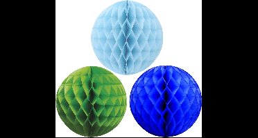 Kerstversiering set van 6x papieren kerstballen 10 cm groen lichtblauw en blauw - Kerst decoratie bollen/ballen