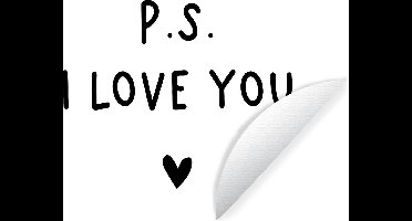 WallCircle - Muurstickers - Behangcirkel - Engelse quote "P.S. i love you" met een hartje op een witte achtergrond - ⌀ 30 cm - Muurcirkel - Zelfklevend - Ronde Behangsticker