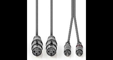 Nedis Gebalanceerde Audiokabel - 2x XLR 3-Pins Female - 2x RCA Male - Vernikkeld - 1.50 m - Rond - PVC - Donkergrijs - Kartonnen Sleeve