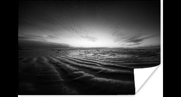 Poster Waddenzee - Zon - Zwart - Wit - 30x20 cm