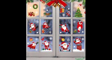Raamstickers - Kerst - 8-delig Kerst raamstickers - Kerstman - Kerstversiering - Grote kerst stickers - herbruikbare raamstickers - PVC - Zelfklevend Raamfolie - Set 3 - 164 stickers