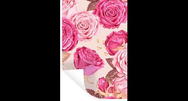 Muurstickers - Sticker Folie - Rozen - Bladeren - Roze - Druppels - 20x30 cm - Plakfolie - Muurstickers Kinderkamer - Zelfklevend Behang - Zelfklevend behangpapier - Stickerfolie