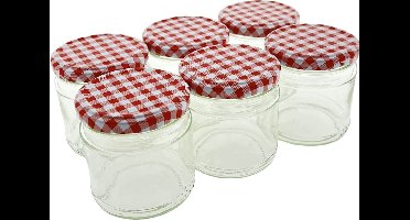 Confituurpot Jampot Inmaakpot met geruite schroefdeksel van 330 ml - 8 x 8 cm - 12 stuks