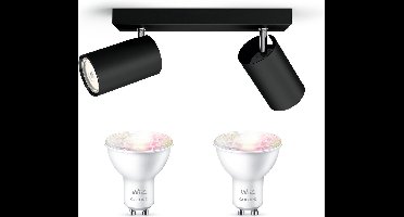 WiZ Kosipo Opbouwspot (Zwart) - Wit en Gekleurd Licht - Plafondspot met 2 Lichtpunten - GU10 - Te bedienen via WiFi