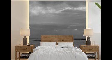 Behang - Fotobehang Waddenzee - Zwart - Wit - Wad - Breedte 260 cm x hoogte 260 cm