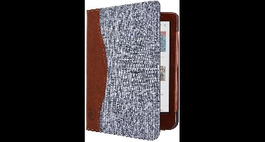 Jeans Hoesje - Sleepcover Geschikt voor Kobo Clara Colour - Book Case Hoes Cover - Grijs / Cognac - ereader hoesje - cover