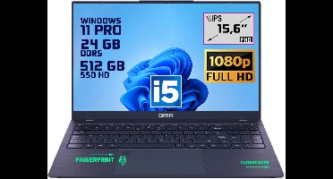 GMR | Elegante 15.6-inch Laptop voor Professionals | Intel i5 Processor - 24GB DDR5 RAM - 512GB M.2 SSD | Perfect voor Office & Zakelijk Gebruik (Windows 11 Pro)