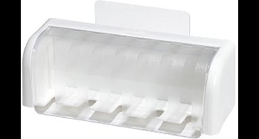 PULUZ - Tandenborstelhouder met 5 sleuven - Wandmontage met deksel-zelfklevende tandenborstelorganizer-perfect voor slaapzalen- badkamers en douches- geschikt voor 5 tandenborstels