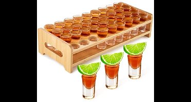 36 Stuks Shot Glazen met Houder - Mini Bier Mokken en Organizer voor Whiskey en Wijn