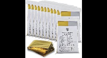 Nooddeken 12 stuks - Reddingsdeken 160x210 - Technosafety Isolatiedeken Goud Zilver - Noodpakket