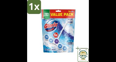 1 x Glorix - Power Clean - Toiletblok - Ocean - Hersluitbare Verpakking - 5 Blokken- Toiletblok - Hygiëne - Reiniging - Kalkbestendig - Schuim