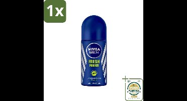 1 x Nivea - Men - Deodorant - Roller - Fresh Power - 50 ml- Nivea Men Deodorant Roller - Anti-transpirant Voor Mannen - 48 Uur Bescherming - Muskus Geur - Fris Gevoel