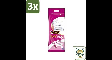 3 x Bic - Twin Lady - Scheermesjes - Dubbel Mesje - Wegwerpmesjes - 5 Scheermesjes - Grootverpakking - Scheermesje Vrouw - Wegwerpmesje - Dubbel Mesje - Scheren Vrouw - Pastel Kleuren