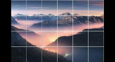 Wallfluent Tegelstickers - Berglandschap Bij Schemering Stickers Voor Op Tegels - Set van 24 stuks 20 x 20 cm - Blauw Tegelstickers Keuken - Mozaïek Landschappen Tegelfolie Badkamer