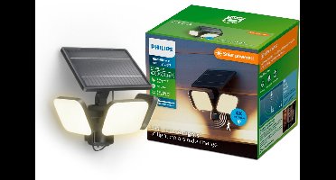 Philips UltraEfficient Zyren Wandlamp - Solar Beveiligingslamp - Floodlight - Bewegingssensor - Helder wit licht: 3000K - 24,5W - Zwart - Twee lichtstanden - Schemersensor - Zonne-energie - Waterbestendig