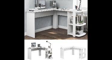 Tresaro Bureau L-vormig Hoekbureau 140 cm – Groot Computerbureau met 2 Opbergplanken – Werkplek voor Kantoor & Gaming – Wit