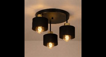 Plafondlamp 3-voudig zwart - Goud | metaal | 3x E27 fitting | Ø30cm