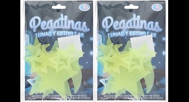 Gerimport Glow in the dark - 2x - maan en sterren - sterrenhemel - muur/plafond decoratie - kinderkamer