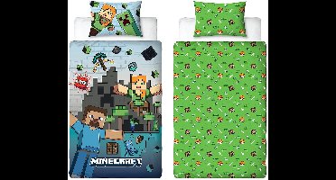 Minecraft Dekbedovertrek - Eenpersoons - Geschikt voor 140 x 200 cm. - Dubbelzijdig