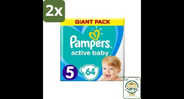 Pampers - Active Baby - Luiers - Maat 5 (11-16 kg) - Zachte Pasvorm - 64 Luiers - Voordeelverpakking - 2 stuks - Babyluiers - Zachte pasvorm