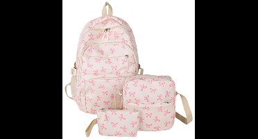 Dames strikkenrugzak, 3-delige laptoprugzakset, stijlvolle reistas (roze)