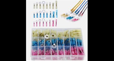 Krimpkous kabelschoenen set 250 stuks heat shrink wire connector kit rood blauw geel 400 V