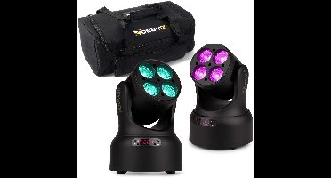 BeamZ NOVA420-BK moving head set met tas - 2x Wash moving heads met 4x 20W RGBW LED’s - Zwart