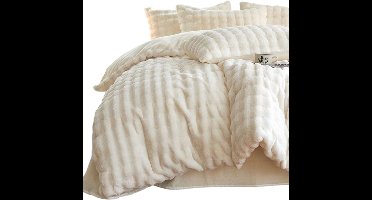 3-delige Dekbedovertrekset - Pluche Fleece / Imitatiebont - 220x240cm - Wit