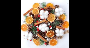 206-delige Kerstkrans Decoratie Set - Advent Krans DIY Knutselset - Dennenappels - Kaneelstokjes - Gedroogde Sinaasappel - Steranijs - Gedroogde Katoen - Dennentakken - Creatieve Kerstdecoratie