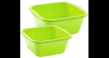 Plasticforte afwasteilen set - afwasbak - kunststof - 10 en 15 liter - groen - huishoud emmers