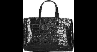 Zwarte Leren Handtas Croco Print - Stevige Trendy Leren Handtassen/ Kantoortassen - Ruime Tassen - Italiaans Leder - It Bags - Zwart