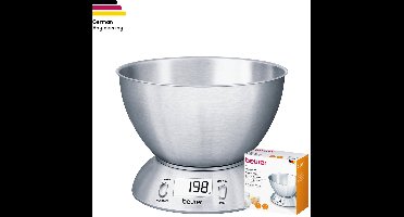 Beurer KS 54 Digitale RVS Keukenweegschaal - 1,5 liter RVS kom - Tot 5 kg - Timer - Incl. kamerthermometer - Tarra - Automatische uitschakeling - Incl. batterijen - 5 Jaar garantie