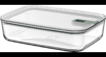 Mepal Glazen Vershouddoos EasyClip - 2,25 l - Glazen vershoudbakjes met schuifsluiting - Geschikt voor magnetron, (stoom)oven, koelkast en vriezer - Nordic sage