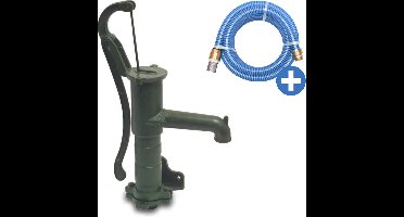Deltaline Zwengelpomp Gietijzer met Wandflens - Aansluiting 1¼ – Groen – Retro Handpomp – Inclusief 7 m Zuigslang + Bevestigingsset
