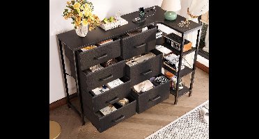 Hoekladekast met 7 Stoffen Laden, 3-Laags Opbergplank, LED-Verlichting 10 Kleuren, 2 USB- en 2 AC-Aansluitingen, Moderne Slaapkamer en Woonkamer Opbergoplossing