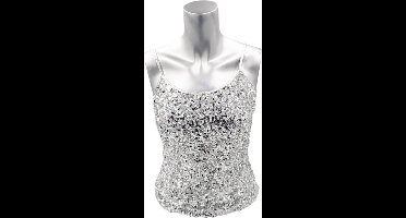 Sexy Glitter Top Zilver Maat S – Wetlook Haltertop met Open Rug – Kinky Pleasure