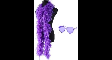 1x Veren sjaal & hartvormige bril set - Maskeradefeestkostuum voor vrouwen - Feest Cosplay (paars)