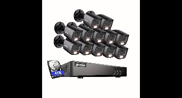 Bekabeld Beveiligingssysteem – Beveiligingsset – CCTV Systeem – Surveillance Camera Set – Bewakingscamera – 12x Full HD 1080p Camera’s – AI Mens- en Voertuigdectie – 4TB HDD & Nachtzicht 20 Meter