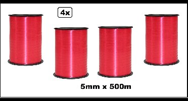 4x Krul lint rood 5mm x 500m - Vernieuwd, nu met folie beschermlaag om de verpakking - combi- krul lint kerst thema feest decoratie kado kadolint verjaardag