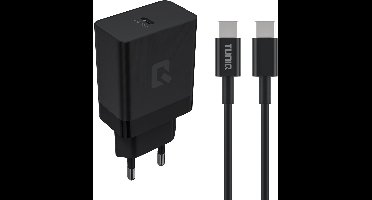 TUNIQ 25W Snellader met USB-C naar Lightning Kabel 1M - Fast Charger 3A - Power Delivery Oplader voor iPhone, iPad, Samsung, Xiaomi en Oppo - Zwart