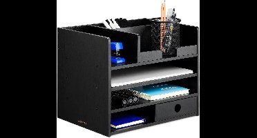 Bureau-organizer - Bamboe Houten - 2 compartimenten - 1 lade - Lichtgewicht - Tafelbladmontage - Rechthoekig - 26D x 24B x 33H centimeter - Kleur : Zwart