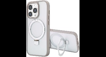 Accezz Hoesje - Geschikt voor Apple iPhone 14 Pro Max - Ring Stand Backcover geschikt voor MagSafe - Grijs
