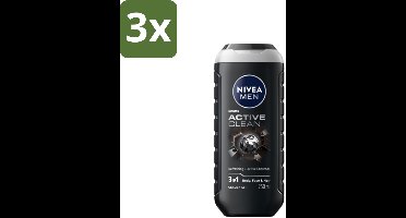 NIVEA MEN - Douchegel - Active Clean - 250 ml - Bulkverpakking - 3 stuks
