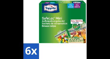 6 x Toppits – Safeloc Mini Zip-Zakjes – 40 Zakjes - Mini Zakjes - Lekvrij - Herbruikbaar - Herbruikbare Zakjes - Droge Opslag