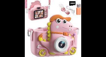 Kindercamera dinosaurus, kindercamera, 2 inch display, 1080p, digitale selfiecamera voor kinderen met 32 GB, fotocamera voor kinderen van 3 tot 12 jaar, jongens en meisjes, cadeau, speelgoed (roze)